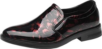 Generic Business Dress Shoes for Men Patent Without Lacing Slip On Loafers Pointed Toe Leather Shoe Block Heel Non Slip Fashion Low Top Footwear for Both Offi