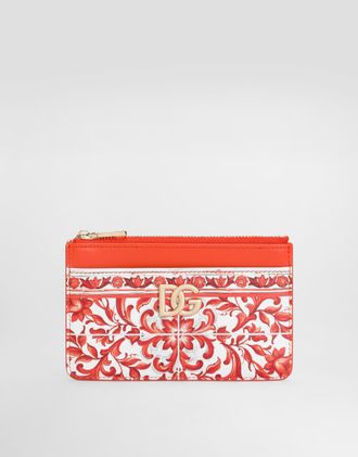 Dolce & Gabbana Majolica-print 3.5 Calfskin Card Holder - Woman Wallets And Small Leather Goods Multicolor Onesize