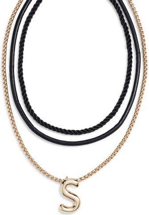 Open Edit Set of 3 Interchangeable Initial Pendant Necklaces in S- Black- Gold at Nordstrom Rack
