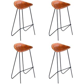 vidaXL Vidaxl - Taburetes De Cocina 4 Unidades Cuero Aut&eacute;ntico Marr&oacute;n
