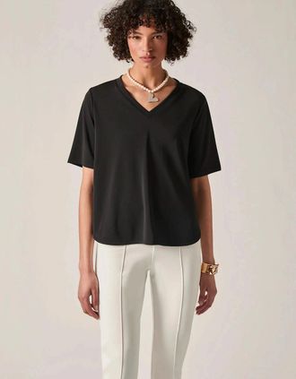 James Lakeland Womens Black Jersey V-Neck Top - Size: 16