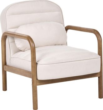 Beliani Sill&oacute;n Estilo Moderno De Mediados De Siglo Estructura De Madera Tapizado De Tela Beige Claro Agger