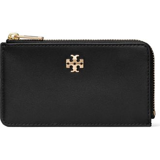 Tory Burch Charlie Zip Leather Card Case in Black at Nordstrom
