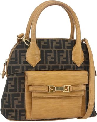 Fendi Vintage Zucca Handbag Zucca Brown Canvas Handbag (Pre-Owned)