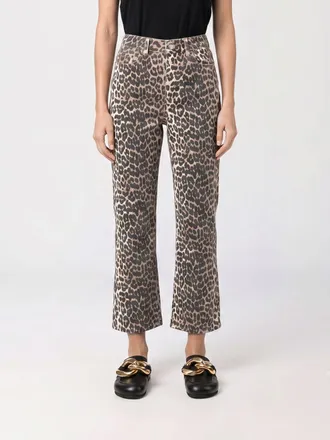 Ganni Jeans a zampa cropped in denim animalier a vita alta