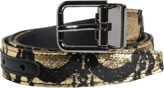 Dolce & Gabbana Multicolor Jacquard Leather Metal Buckle Mens Belt