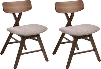 Beliani Conjunto De 2 Sillas De Comedor Asiento Tapizado En Poli&eacute;ster Acolchado Respaldo Y Estructura De Madera De Caucho Comedor Marr&oacute;n Y Gris Pardo Leland