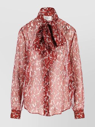 Saint Laurent silk floral print scarf collar blouse
