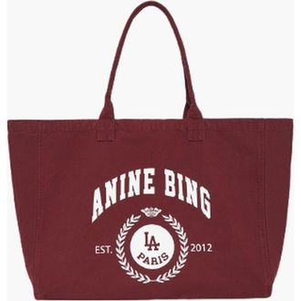 Anine Bing Leo Collegiate Canvas Tote in Fig at Nordstrom