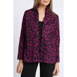 Foxcroft Carolina Animal Print Cotton Sateen Button-Up Shirt in Plum/Black at Nordstrom Rack, Size X-Small