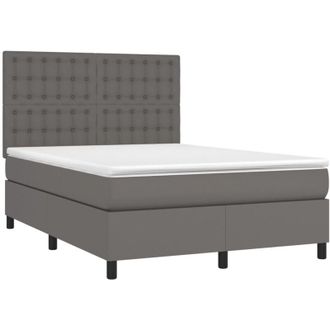 vidaXL Vidaxl - Cama Box Spring Colch&oacute;n Y Led Cuero Sint&eacute;tico Gris 140x200 Cm