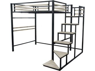 Habitat et Jardin Habitat Et Jardin - Letto A Soppalco In Metallo Con Scale lena - 140 X 200 Cm - Nero
