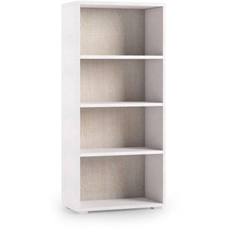 Dmora Dmora - Libreria Aky, Biblioteca a 3 ripiani regolabili, Scaffale per libri, Mobile da parete con ripiani, 100% Made in Italy, 60x30h130 cm, Bianco e