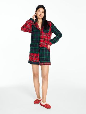 Talbots Short Pajama Set - Patchwork Plaid - Red - Medium - 100% Cotton Talbots