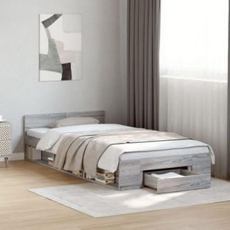 vidaXL Cama Con Caj&oacute;n Madera De Ingenier&iacute;a Gris Sonoma 90x190 Cm Vidaxl