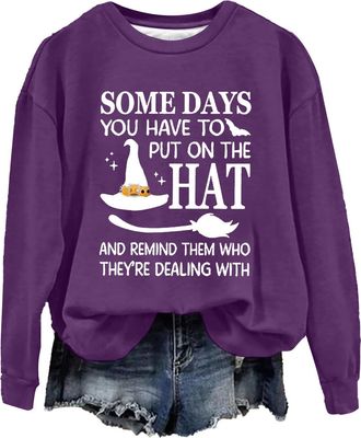 Generic Lightning Deals of The Day Today Sale Halloween Sweatshirts for Women UK Fashion Letter Print Long Sleeve Halloween Costumes Casual Crewneck Oversize 