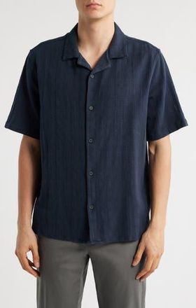 Wax London Didicot Open Weave Cotton Camp Shirt in Navy at Nordstrom Rack, Size X-Large