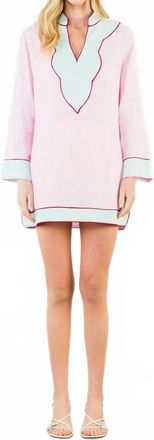 THML Clothing Palm Beach Long Sleeve Dress In Pink