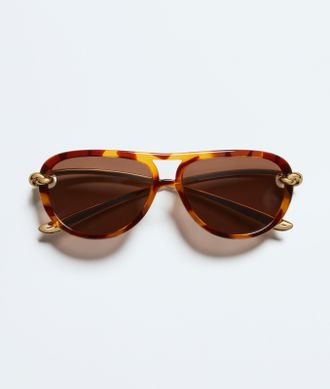 Bottega Veneta Knot Aviator Sunglasses - Brown - Unisex - U
