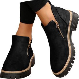 Generic Ladies Boots,Ankle Boots for Women,Wide Fit Suede Ankle Boot Women Uk Low Heel Block Cowboy Style Ladies Gold Zip Western Boot Comfortable Lightweight