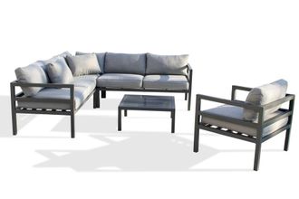 DCB Garden Sal&oacute;n de jard&iacute;n de esquina 6 plazas de aluminio