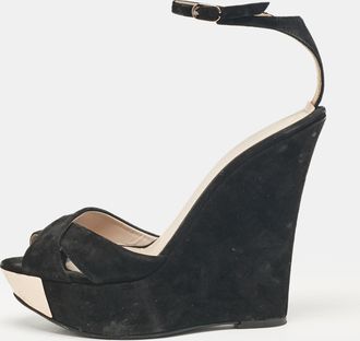 Le Silla Black Suede Wedge Ankle Wrap Sandals