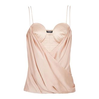 Balmain Strappy satin bustier top - female - Balmain - Sleeveless Tops - Beige - M - Tops