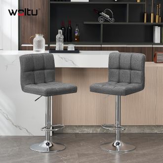 Woltu Woltu Juego De 2 Taburete De Bar Taburete De Altura Ajustable 93-114 Cm Taburete Lino Silla De Cocina Tasburete Alto Para Cocina Bar Comedor Gris Oscu