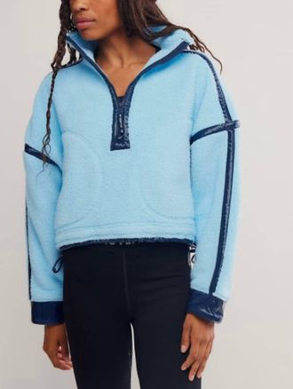 Free People Mountain High Shine 1/2 Zip Pullover In Bright Blue Combo