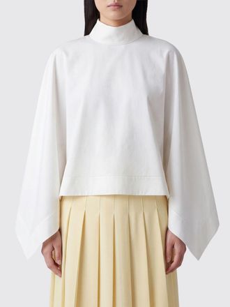 Carven Cotton Blouse with Turtleneck Collar and Asymmetric Hem