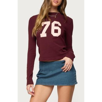 Edikted 76 Stretch Cotton Graphic T-Shirt in Wine at Nordstrom, Size X-Small
