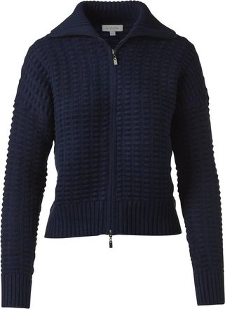 Kinross Cashmere Womens Bobble Zip Cardigan In Navy