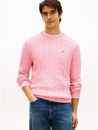 Tommy Hilfiger Mens Cable Knit Crewneck Sweater - Pink - XL