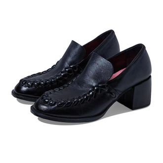 A.S.98 Womens A. S. Gaines Loafers Black Leather Slip On Block Heel ZOGG1114