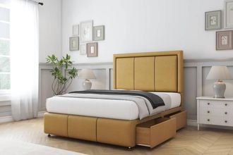 Sloomy Lancaster Plush Divan Set No Drawers-54 Headboard-Footboard in Mustard | Size: Small Single