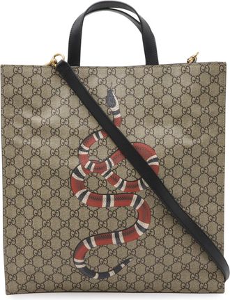Gucci Beige Black Khaki Gg Supreme Leather Shoulder Bag Tote Bag (Pre-Owned)