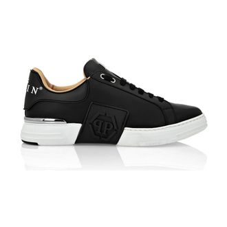 Philipp Plein Sneakers, male, Black, 11 UK, Lo-Top Leather Trainers Phantom Kick