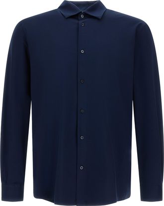 Herno Long-Sleeve Blue Shirt with Classic Collar