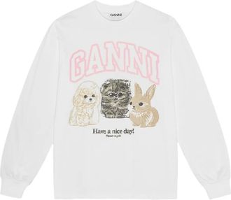 Ganni Felpa con stampa logo - Bianco