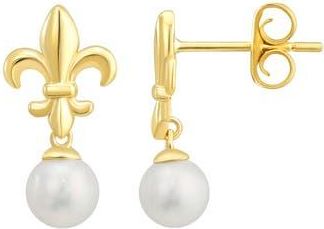 Candela Jewelry Fleur de Lis Freshwater Pearl Stud Earrings in White at Nordstrom Rack