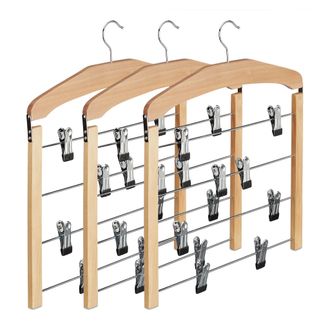 Relaxdays Percha M&uacute;ltiple De Madera, Antideslizante, Pantalones, Faldas, Pack De 3, Hxlxp: 45,5x39x2,5 Cm, Plata/natural - Relaxdays