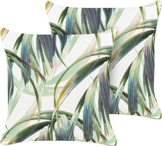 Beliani Beliani - Conjunto De 2 Cojines De Jard&iacute;n Almohada De Exterior 45 X 45 Cm Poli&eacute;ster Motivo Hojas Blanco Y Verde Calderina