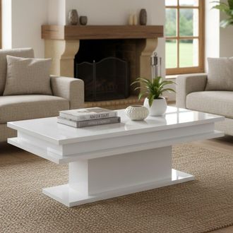 Dmora Mesa De Caf&eacute; Dgandin, Mesita Baja, Revistero, 100% Made In Italy, Cm 100x55h42, Blanco Brillo - Dmora
