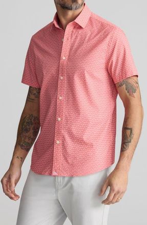 UNTUCKit Crab Print Short Sleeve Performance Button-Up Shirt in Red at Nordstrom, Size X-Large