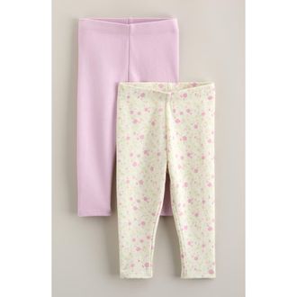 Nordstrom Assorted 2-Pack Cotton Leggings in Ivory Egret Ditsy Pink Pack at Nordstrom, Size 18M