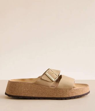 Birkenstock Womens Almina Nubuck Leather Sandal In Sandcastle
