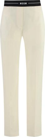 Msgm Elastische Taille Tailored Broek - Dames - Slim Fit Broeken - Beige - M - Wol - Broeken