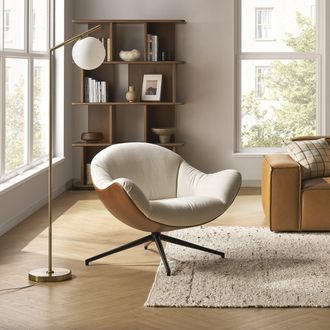 Castlery White Fabric Swivel Armchair | Arden by Castlery, 360&deg; Swivel Function, Spill-Resistant Fabric