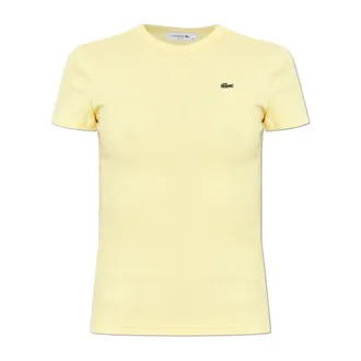Lacoste T-Shirts, female, Yellow, Size: XS Slim Fit Ribbed Cotton T-Shirt