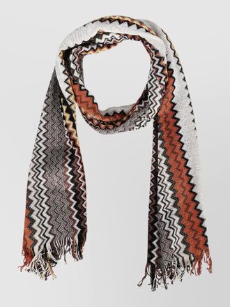 Missoni knit scarf zigzag pattern fringed edges